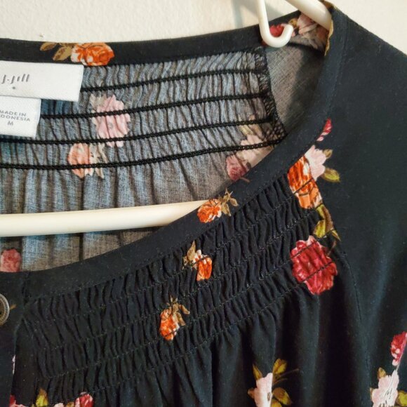 J Jill Prairie Farm Black Floral Button Up Midi Dress Medium - Picture 6 of 16